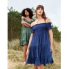 Bardot Shirred Neck Line Floaty Dress Bardot Shirred Neck Line Floaty Dress