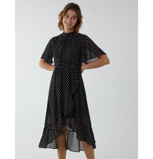 Blouson Wrap Skirt Ruffle Midi Dress Blouson Wrap Skirt Ruffle Midi Dress