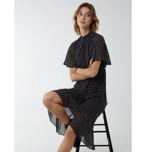 Blouson Wrap Skirt Ruffle Midi Dress Blouson Wrap Skirt Ruffle Midi Dress