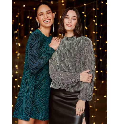 Stripe Glittery Long Sleeve Shift Mini Dress Stripe Glittery Long Sleeve Shift Mini Dress