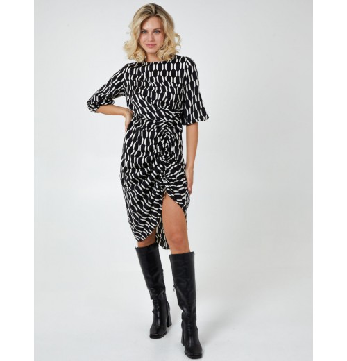 Mono Geometric Print Ruched Hem Dress Mono Geometric Print Ruched Hem Dress