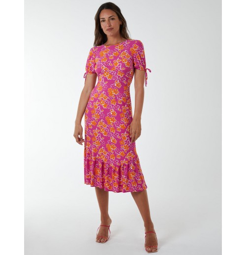 Crew Neck Midi Dress With Scrunchie Back Detail Crew Neck Midi Dress With Scrunchie Back Detail