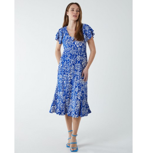 Ruffle Sleeve Elasticated Godet Midi Dress Ruffle Sleeve Elasticated Godet Midi Dress