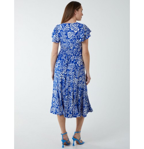 Ruffle Sleeve Elasticated Godet Midi Dress Ruffle Sleeve Elasticated Godet Midi Dress