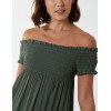 Bardot Shirred Neck Line Floaty Dress Bardot Shirred Neck Line Floaty Dress