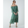 Off Shoulder Elasticated Lace Insert Midi Dress Off Shoulder Elasticated Lace Insert Midi Dress
