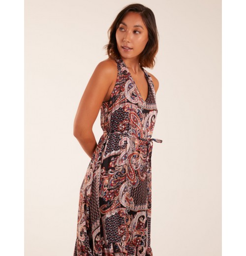 V Front Sleeveless Paisley Midi Dress With Detailed Straps V Front Sleeveless Paisley Midi Dress With Detailed Straps