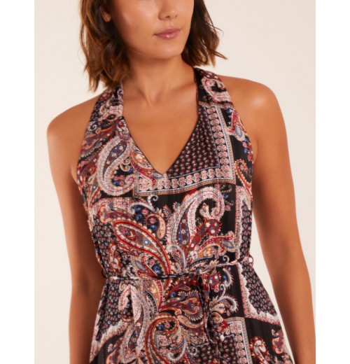 V Front Sleeveless Paisley Midi Dress With Detailed Straps V Front Sleeveless Paisley Midi Dress With Detailed Straps