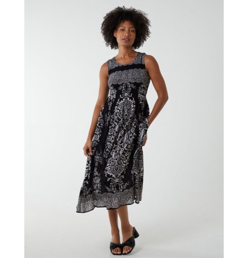 Shirred Print Midi Dress Shirred Print Midi Dress