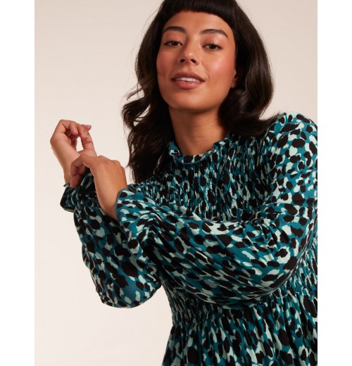 Shirred Trapeze Frill Neck And Sleeve Mini Dress Shirred Trapeze Frill Neck And Sleeve Mini Dress