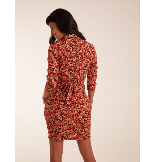 High Neck 3/4 Sleeve Dress With Belt High Neck 3/4 Sleeve Dress With Belt