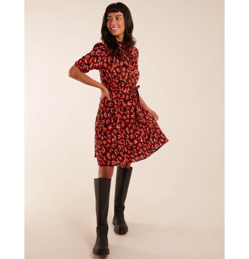 High Neck Animal Print Belted Dress High Neck Animal Print Belted Dress