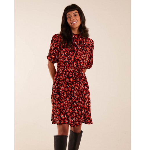 High Neck Animal Print Belted Dress High Neck Animal Print Belted Dress