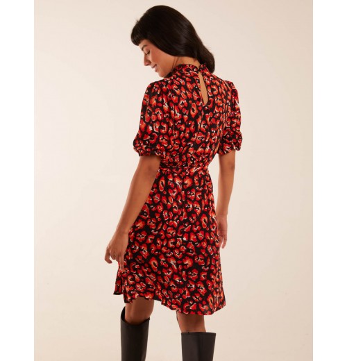 High Neck Animal Print Belted Dress High Neck Animal Print Belted Dress