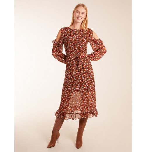 Cold Shoulder Frill Midi Dress Cold Shoulder Frill Midi Dress
