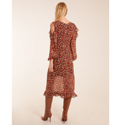 Cold Shoulder Frill Midi Dress Cold Shoulder Frill Midi Dress