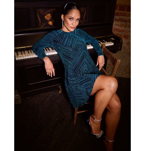 Stripe Glittery Long Sleeve Shift Mini Dress Stripe Glittery Long Sleeve Shift Mini Dress