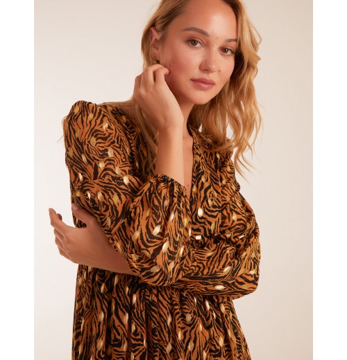 Shirred Waist Animal And Foil Print Maxi Dress Shirred Waist Animal And Foil Print Maxi Dress
