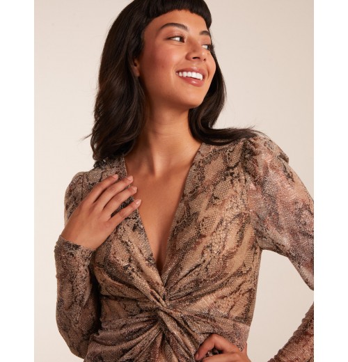 Snake Print Plisse Twist Front Dress Snake Print Plisse Twist Front Dress