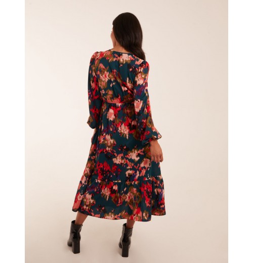 Floral V Neck Button Down Frill Hem Dress Floral V Neck Button Down Frill Hem Dress