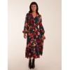 Floral V Neck Button Down Frill Hem Dress Floral V Neck Button Down Frill Hem Dress