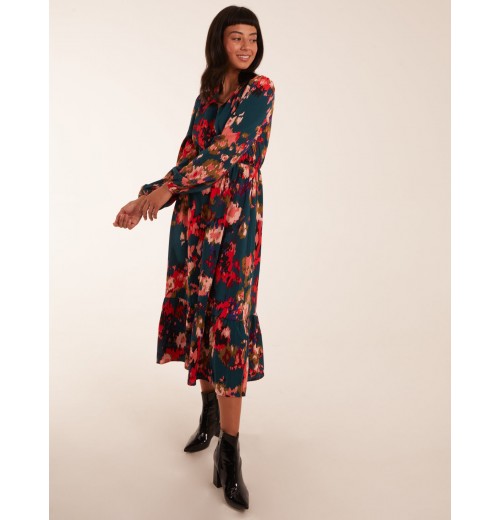 Floral V Neck Button Down Frill Hem Dress Floral V Neck Button Down Frill Hem Dress