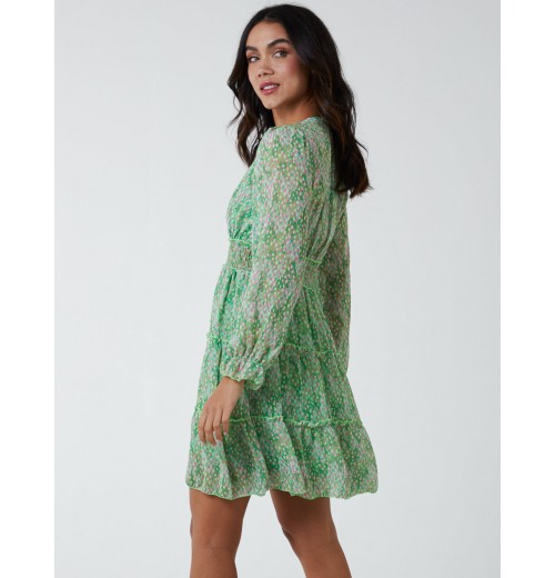 Sheared Waist Tiered Crossover Chiffon Print Dress Sheared Waist Tiered Crossover Chiffon Print Dress