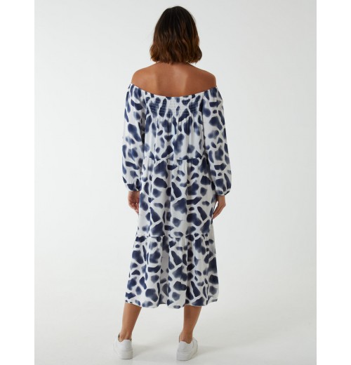 Square Smock Bardot Tiered Midi Dress Square Smock Bardot Tiered Midi Dress