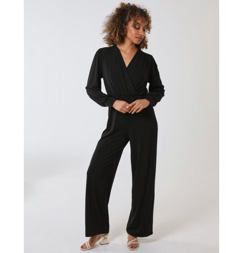 Elasticated Waist Crossover Long Sleeve Jumpsuit Elasticated Waist Crossover Long Sleeve Jumpsuit