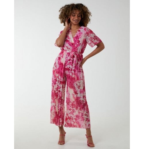 Pleated Wrap Tropical Jumpsuit Pleated Wrap Tropical Jumpsuit