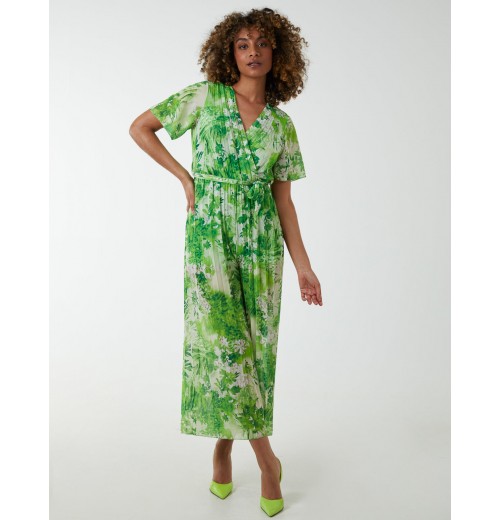 Pleated Wrap Tropical Jumpsuit Pleated Wrap Tropical Jumpsuit