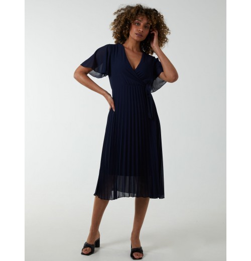 Wrap Tie Pleated Crossover Dress Wrap Tie Pleated Crossover Dress