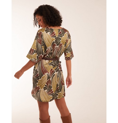 Satin Printed Belted Dress Satin Printed Belted Dress