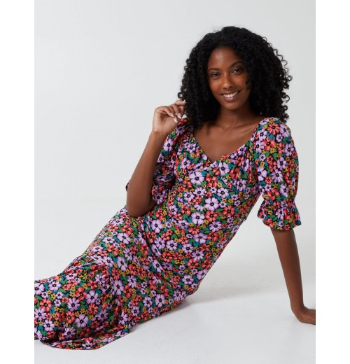 Sweetheart Neckline 3/4 Sleeve Midi Dress Sweetheart Neckline 3/4 Sleeve Midi Dress