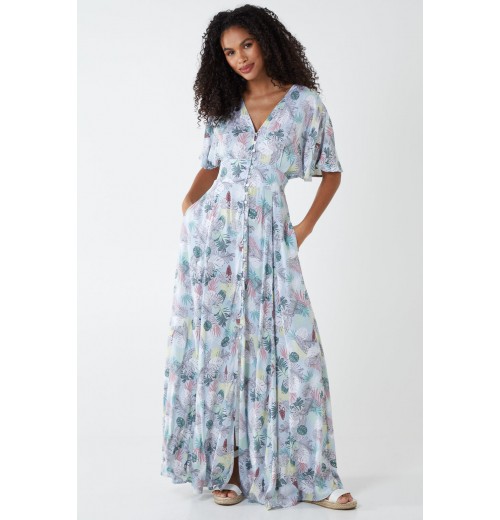 Tropical Leaf Button Through Maxi Dress Tropical Leaf Button Through Maxi Dress