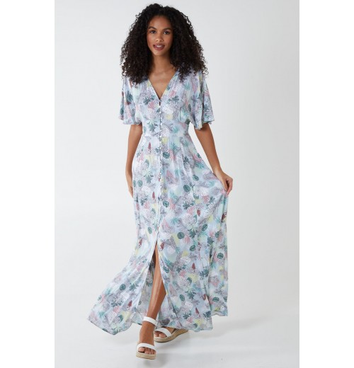 Tropical Leaf Button Through Maxi Dress Tropical Leaf Button Through Maxi Dress