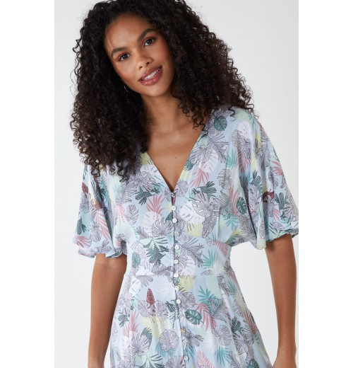 Tropical Leaf Button Through Maxi Dress Tropical Leaf Button Through Maxi Dress