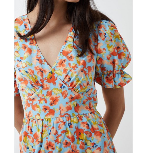 V Front Puff Sleeve Midi Dress V Front Puff Sleeve Midi Dress