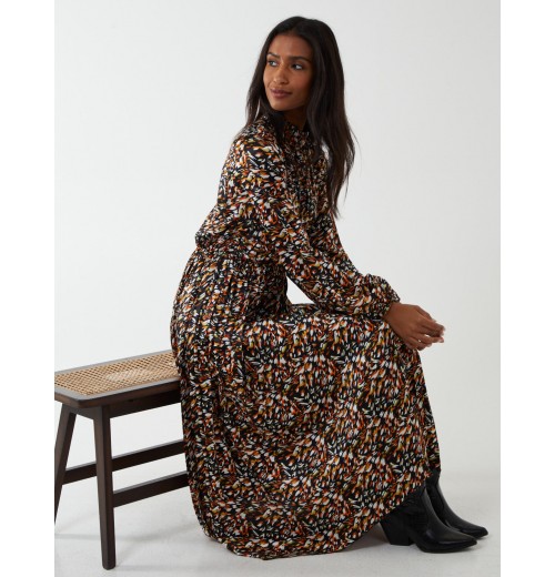 Abstract Animal Print High Neck Blouson Dress Abstract Animal Print High Neck Blouson Dress