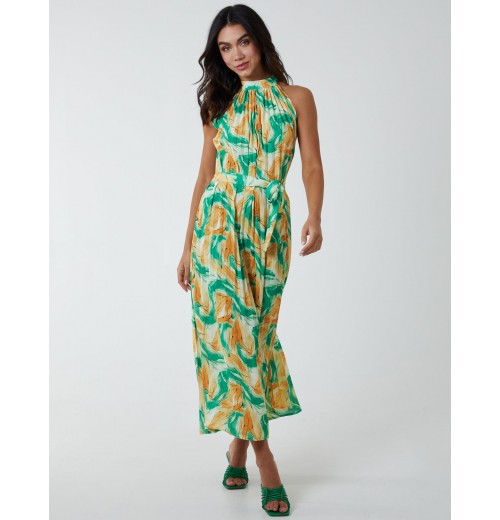 Halterneck Abstract Leaves Maxi Dress Halterneck Abstract Leaves Maxi Dress