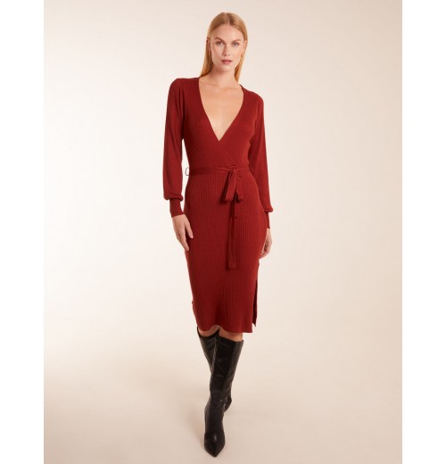 Ribbed V-Neck Tie Wrap Midi Dress Ribbed V-Neck Tie Wrap Midi Dress