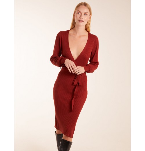 Ribbed V-Neck Tie Wrap Midi Dress Ribbed V-Neck Tie Wrap Midi Dress