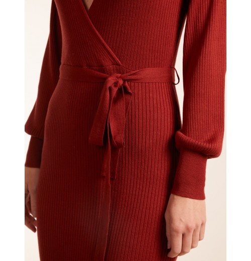 Ribbed V-Neck Tie Wrap Midi Dress Ribbed V-Neck Tie Wrap Midi Dress