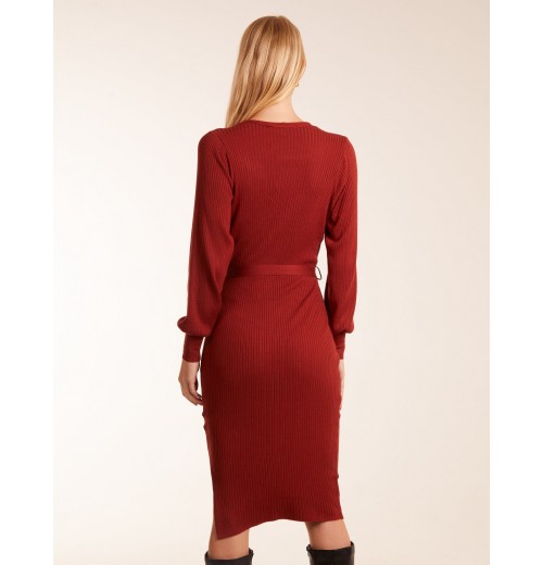 Ribbed V-Neck Tie Wrap Midi Dress Ribbed V-Neck Tie Wrap Midi Dress