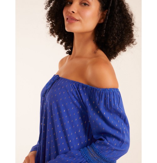 Bardot Tunic Dress With Frill Hem Bardot Tunic Dress With Frill Hem