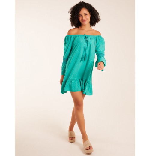 Bardot Tunic Dress With Frill Hem Bardot Tunic Dress With Frill Hem