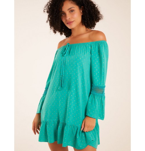 Bardot Tunic Dress With Frill Hem Bardot Tunic Dress With Frill Hem