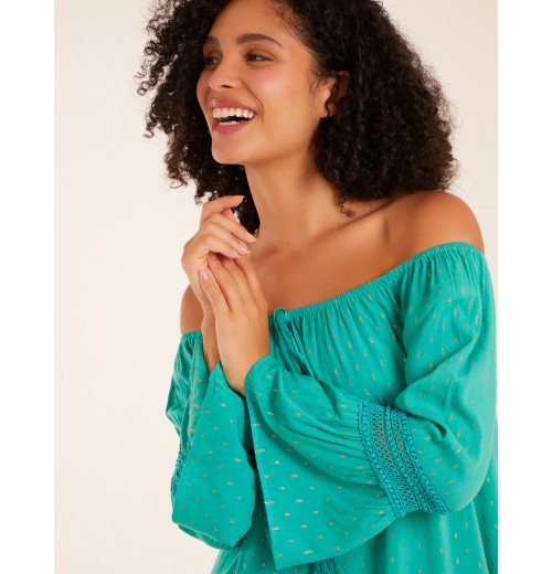 Bardot Tunic Dress With Frill Hem Bardot Tunic Dress With Frill Hem