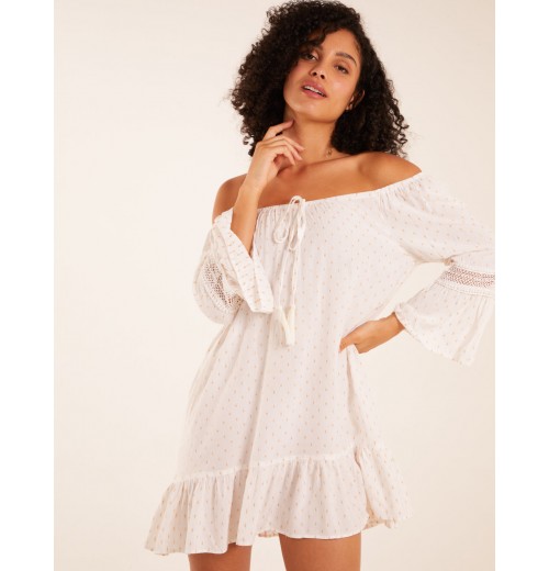 Bardot Tunic Dress With Frill Hem Bardot Tunic Dress With Frill Hem