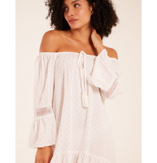 Bardot Tunic Dress With Frill Hem Bardot Tunic Dress With Frill Hem